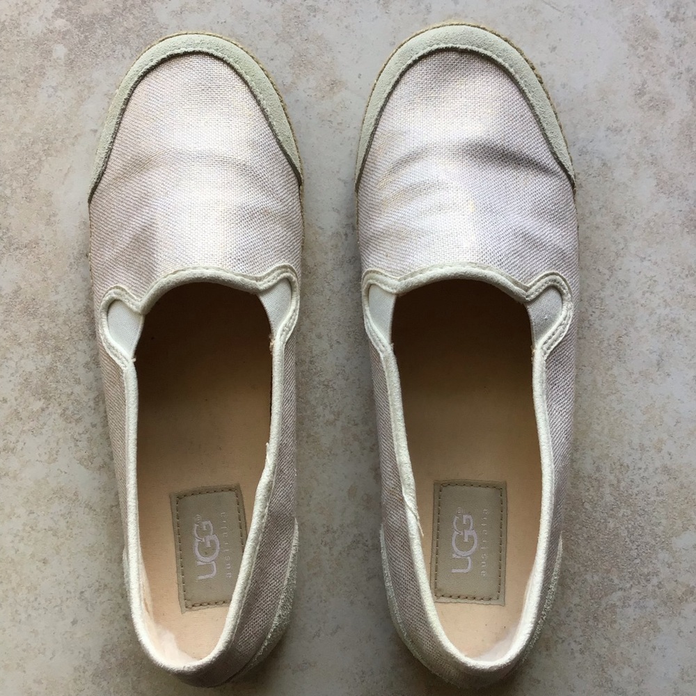 Ugg gold speckled canvas and suede trim shoes